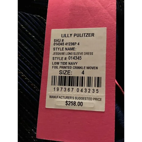 Lilly Pulitzer Jessamie Navy Blue Long Sleeve Mini Dress Size 4 - New Tags - Picture 4 of 5